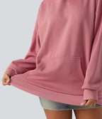 Hooded Long Sleeve Fleece Casual Sweatshirt — Desert Rose — view 6