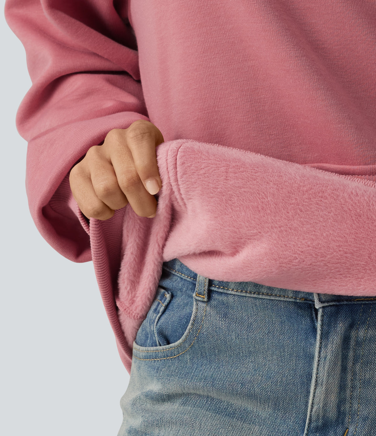 Hooded Long Sleeve Fleece Casual Sweatshirt — Desert Rose — view 5