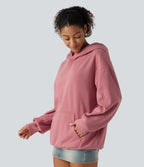 Hooded Long Sleeve Fleece Casual Sweatshirt — Desert Rose — view 3