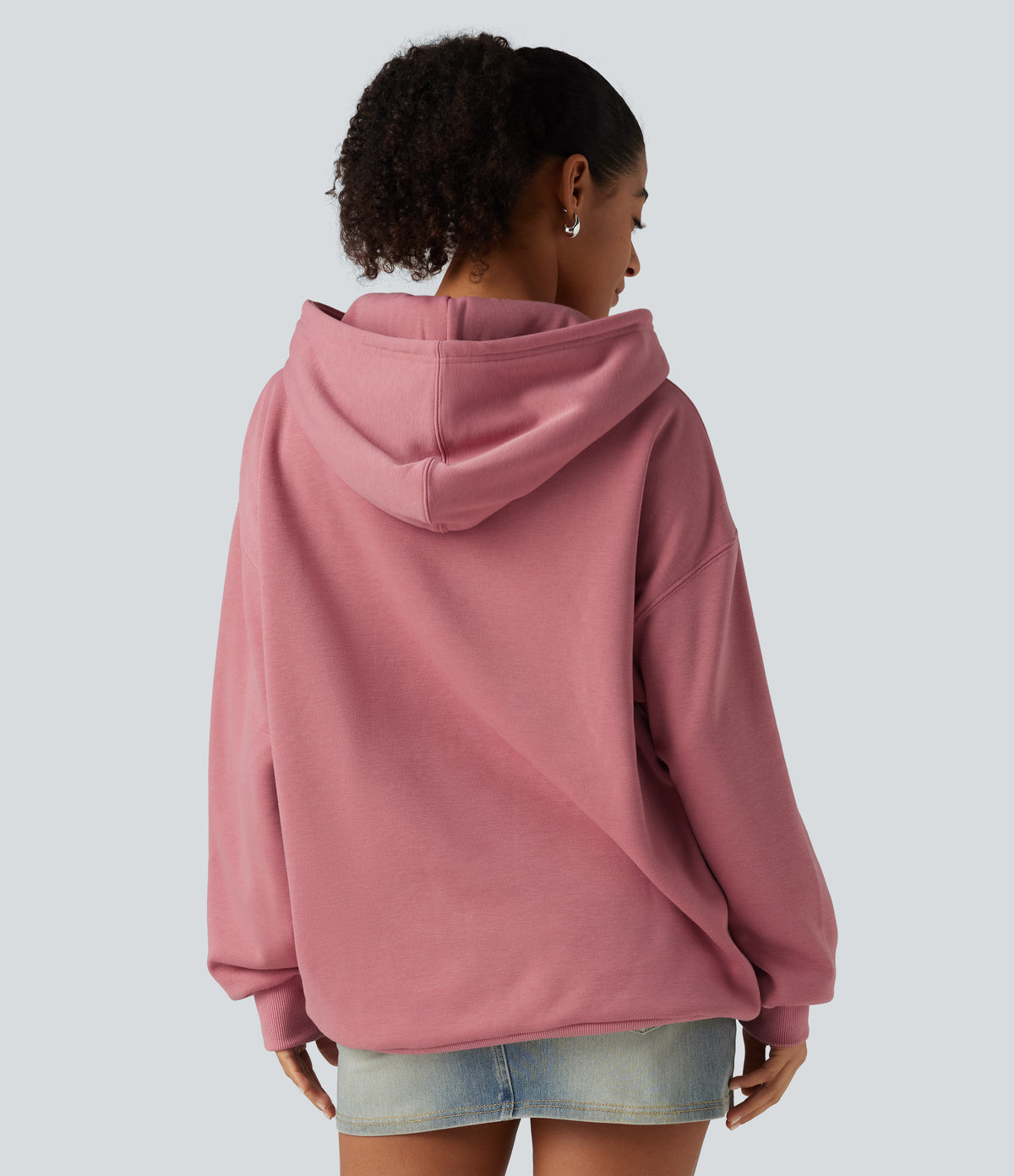 Hooded Long Sleeve Fleece Casual Sweatshirt — Desert Rose — view 2