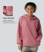 Hooded Long Sleeve Fleece Casual Sweatshirt — Desert Rose — view 1