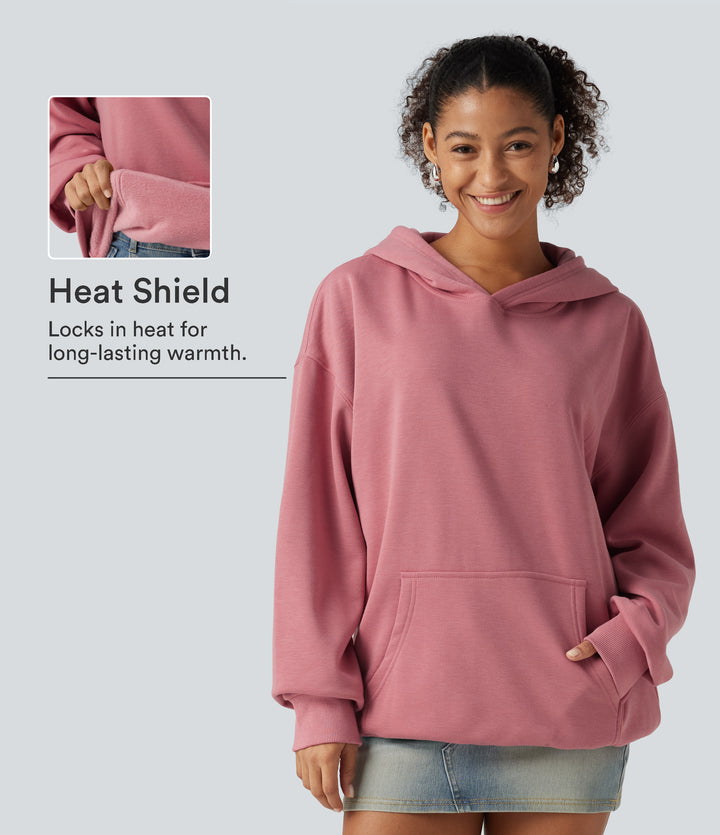 Hooded Long Sleeve Fleece Casual Sweatshirt — Desert Rose — view 1