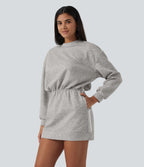 Round Neck Dropped Casual Sweatshirt Mini Dress with Pockets — Fog Gray — view 3