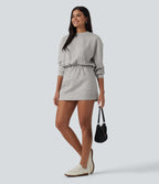 Round Neck Dropped Casual Sweatshirt Mini Dress with Pockets — Fog Gray — view 6