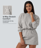 Round Neck Dropped Casual Sweatshirt Mini Dress with Pockets — Fog Gray — view 1