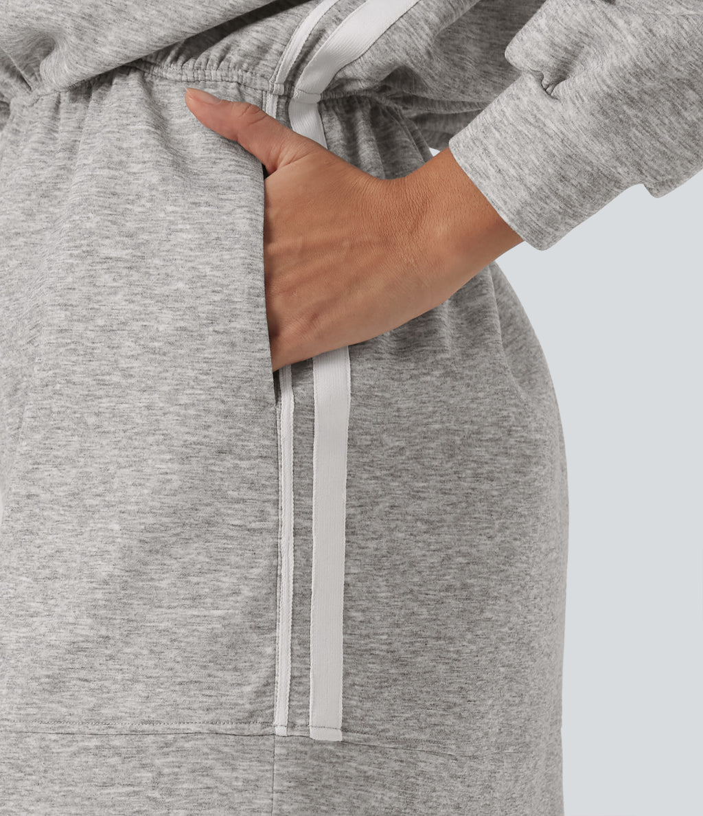 Round Neck Dropped Casual Sweatshirt Mini Dress with Pockets — Fog Gray — view 4