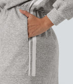 Round Neck Dropped Casual Sweatshirt Mini Dress with Pockets — Fog Gray — view 4