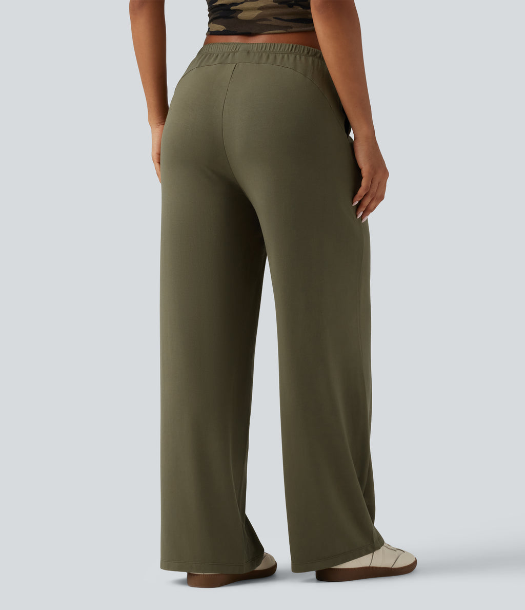 Low Rise Drawstring Straight Leg Casual Sweatpants with Pockets — Dried Herb — view 2