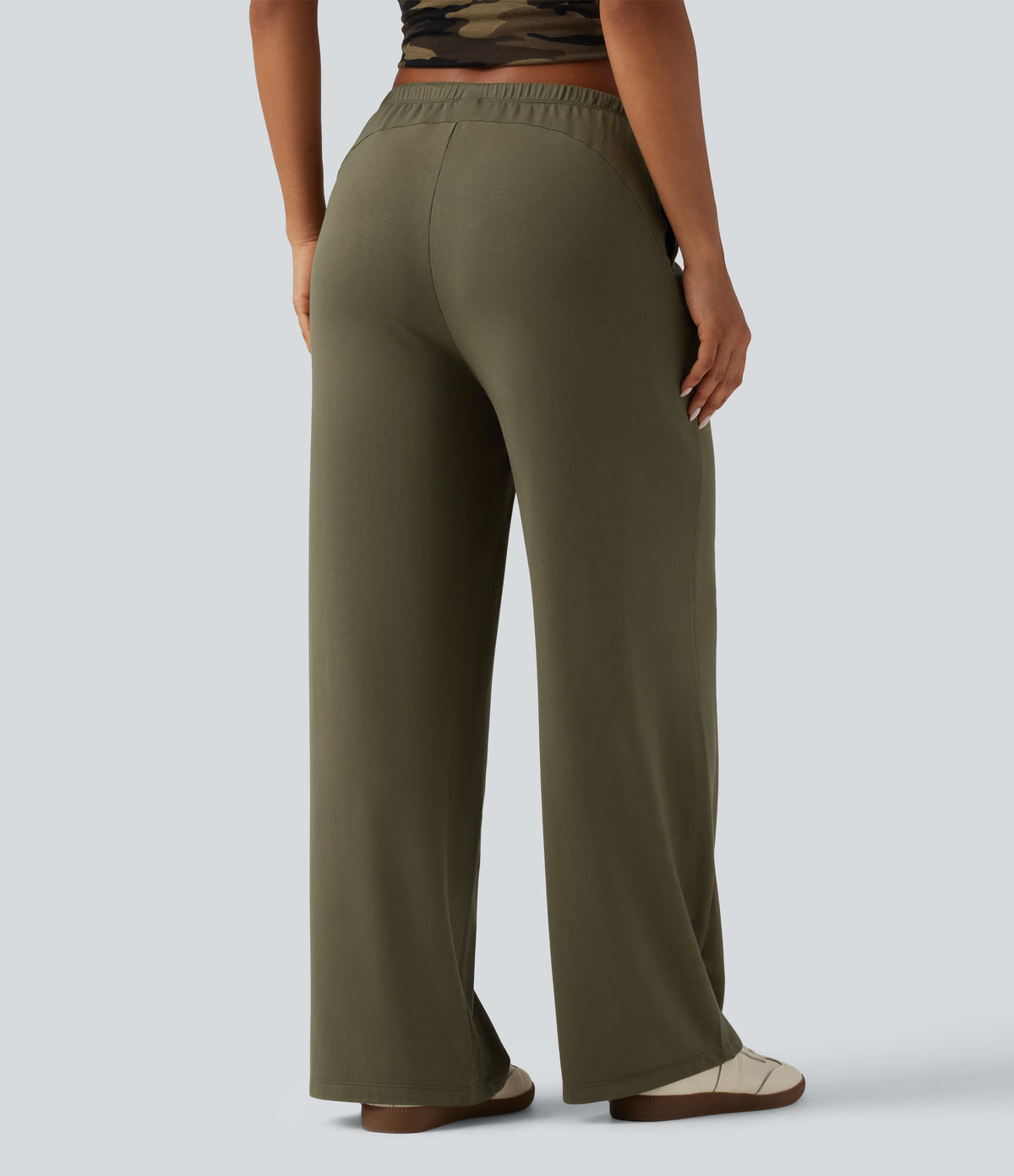 Low Rise Drawstring Straight Leg Casual Sweatpants with Pockets — Dried Herb — view 2