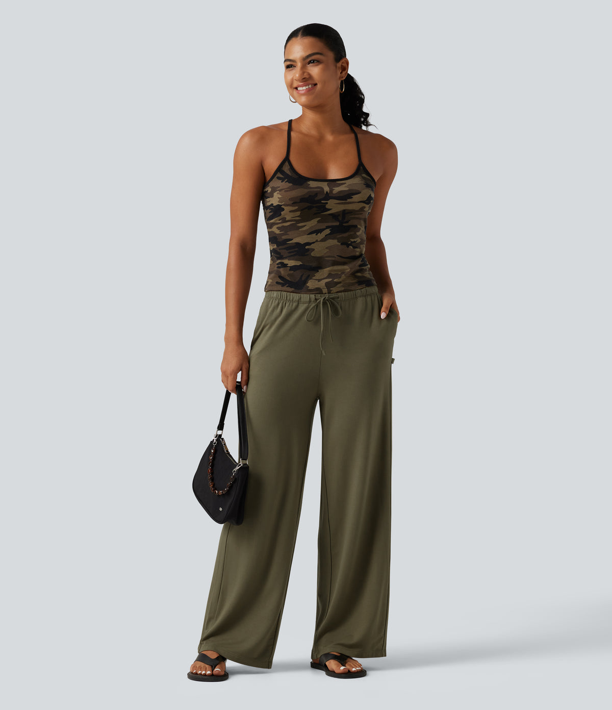 Low Rise Drawstring Straight Leg Casual Sweatpants with Pockets — Dried Herb — view 6