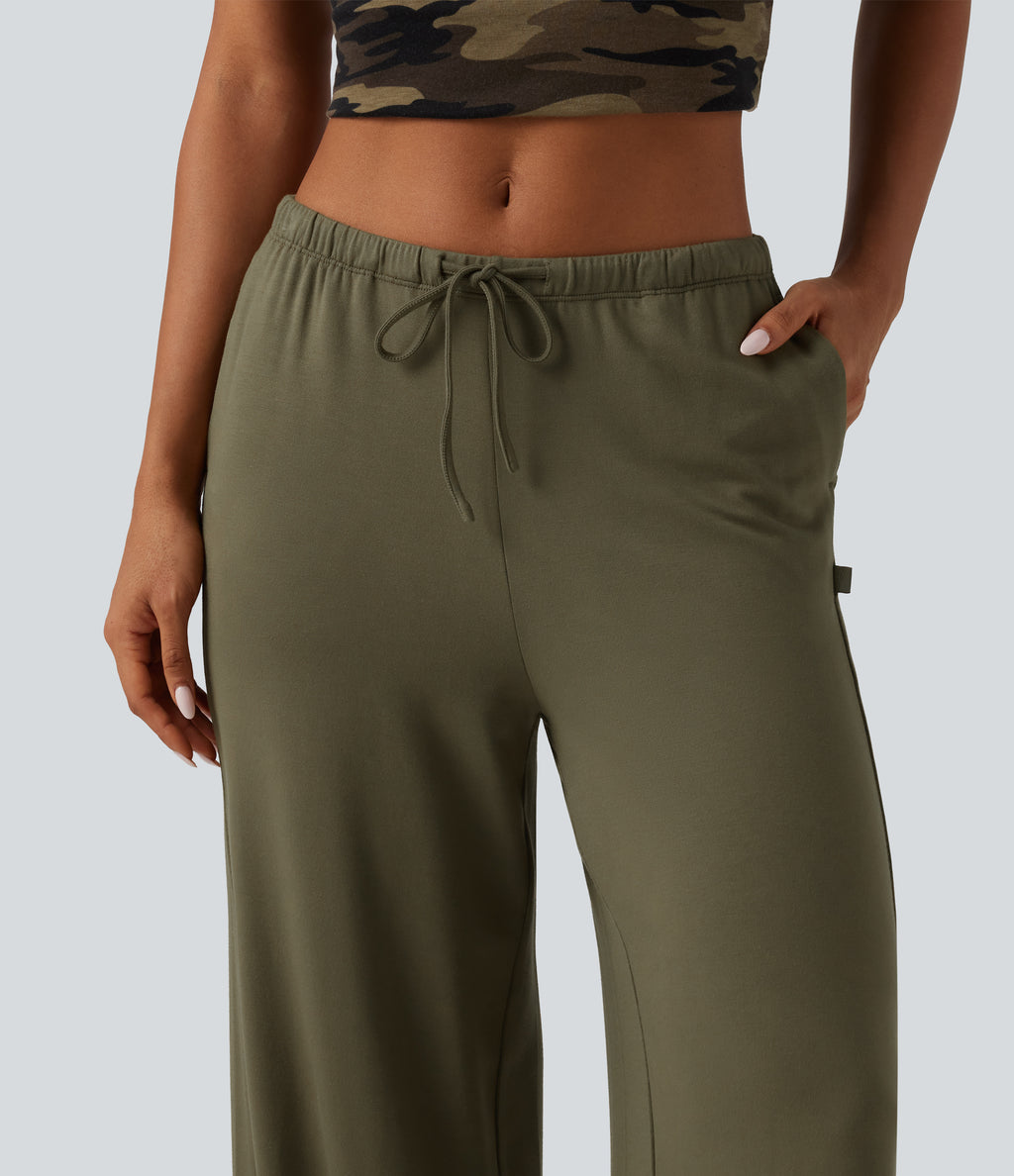 Low Rise Drawstring Straight Leg Casual Sweatpants with Pockets — Dried Herb — view 5