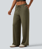 Low Rise Drawstring Straight Leg Casual Sweatpants with Pockets — Dried Herb — view 3