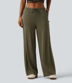 Low Rise Drawstring Straight Leg Casual Sweatpants with Pockets — Dried Herb — view 1