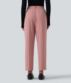 High Waisted Tapered Waffle Work Trousers with Pockets — Rose Tan — view 2