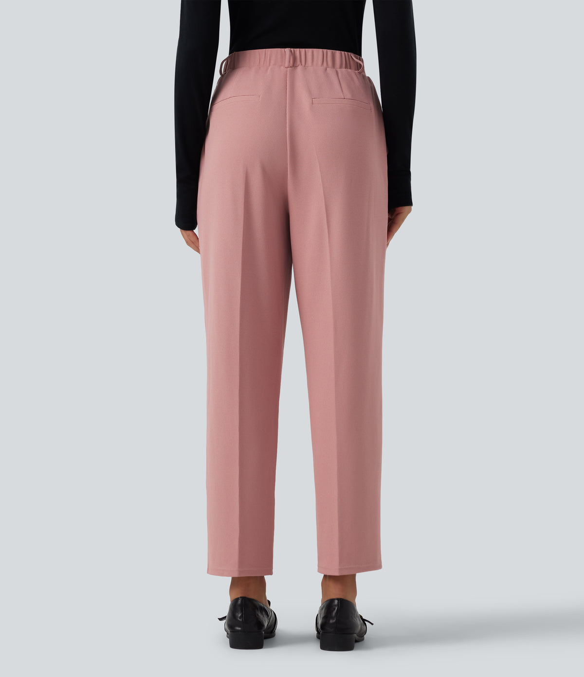 High Waisted Tapered Waffle Work Trousers with Pockets — Rose Tan — view 2