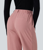High Waisted Tapered Waffle Work Trousers with Pockets — Rose Tan — view 4