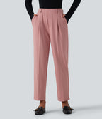 High Waisted Tapered Waffle Work Trousers with Pockets — Rose Tan — view 1