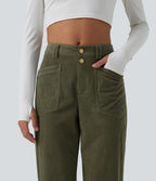 Mid Rise Tapered Corduroy Casual Trousers with Pockets — Hazel Mist Green — view 5