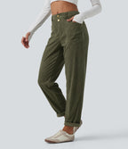 Mid Rise Tapered Corduroy Casual Trousers with Pockets — Hazel Mist Green — view 3