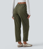 Mid Rise Tapered Corduroy Casual Trousers with Pockets — Hazel Mist Green — view 2