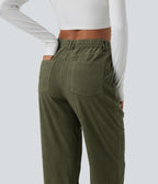 Mid Rise Tapered Corduroy Casual Trousers with Pockets — Hazel Mist Green — view 6
