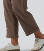 High Waisted Straight Leg Rolled Hem Corduroy Work Trousers with Pockets — Acorn — view 6