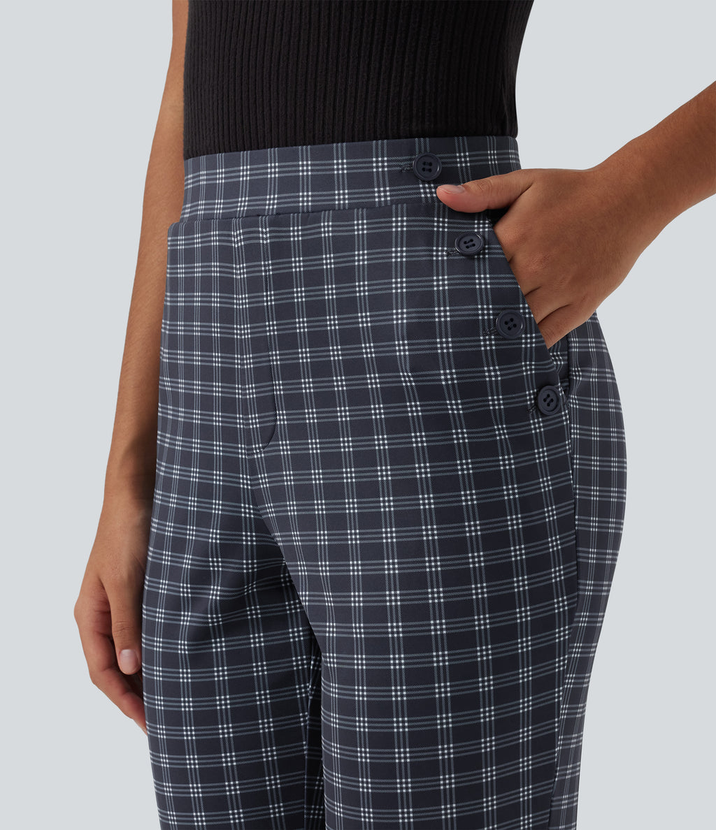 Mid Rise Plaid Work Trousers with Pockets — Atlantic Dusk Plaid — view 4