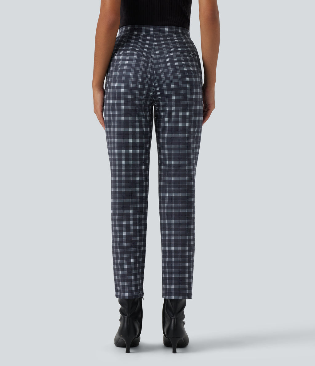 Mid Rise Plaid Work Trousers with Pockets — Atlantic Dusk Plaid — view 2