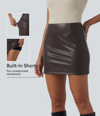 High Waisted Snakeskin Print Bodycon Party Mini Skirt with Built-In Shorts — Copper Scale — view 1