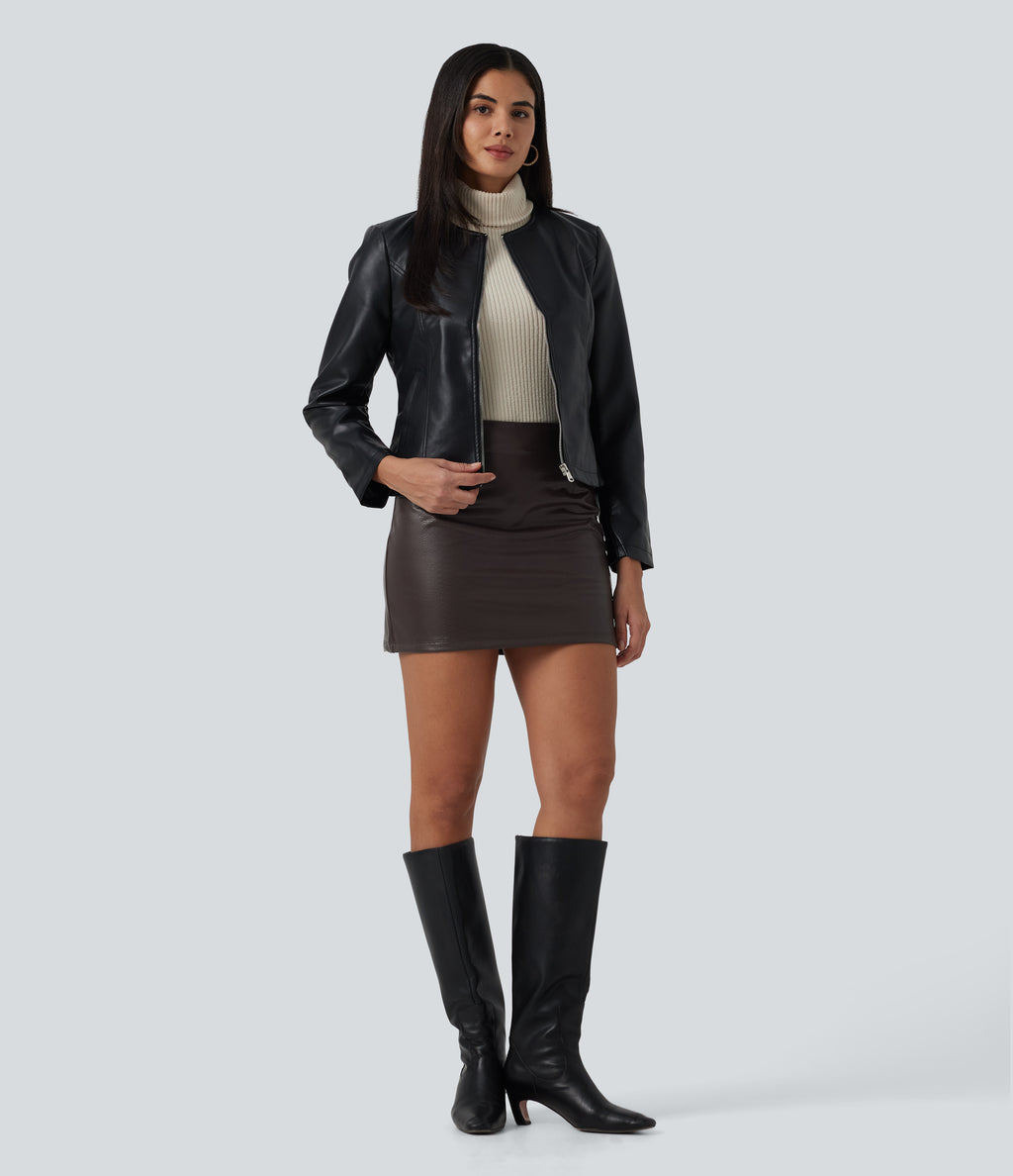 High Waisted Snakeskin Print Bodycon Party Mini Skirt with Built-In Shorts — Copper Scale — view 8