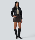 High Waisted Snakeskin Print Bodycon Party Mini Skirt with Built-In Shorts — Copper Scale — view 8