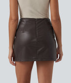 High Waisted Snakeskin Print Bodycon Party Mini Skirt with Built-In Shorts — Copper Scale — view 2