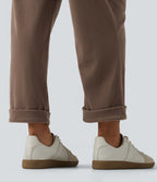 High Waisted Tapered Rolled Hem Corduroy Work Trousers with Pockets — Acorn — view 6