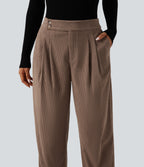 High Waisted Tapered Rolled Hem Corduroy Work Trousers with Pockets — Acorn — view 4