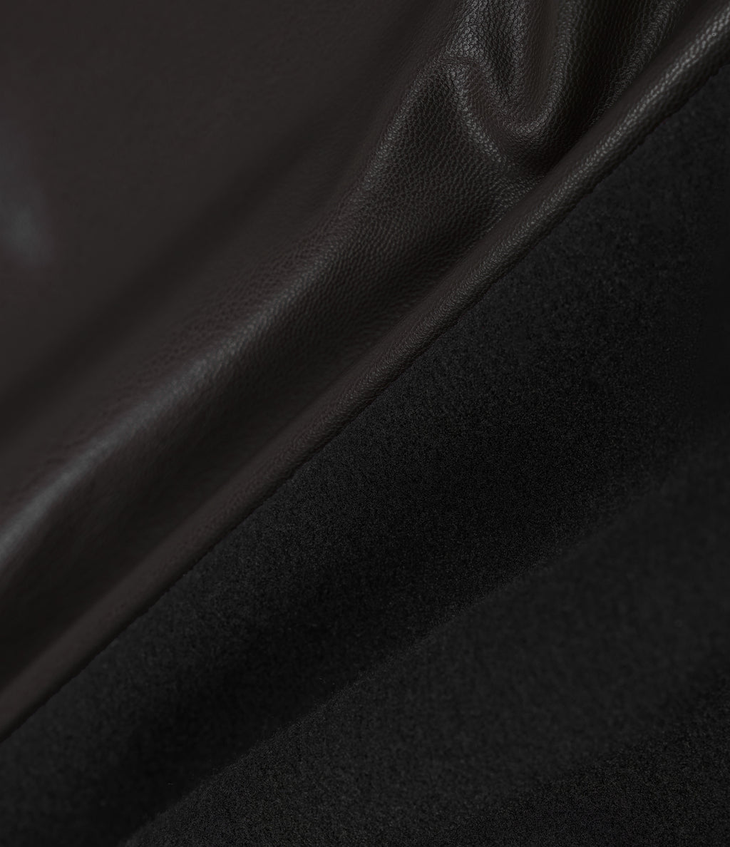 High Waisted Straight Leg Seam Stretchy PU Fleece Casual Leather Trousers with Pockets — Hot Fudge — view 8