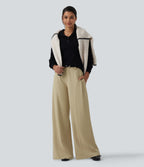 Mid Rise Wide Leg Work Trousers with Pockets — Fields of Rye — view 7