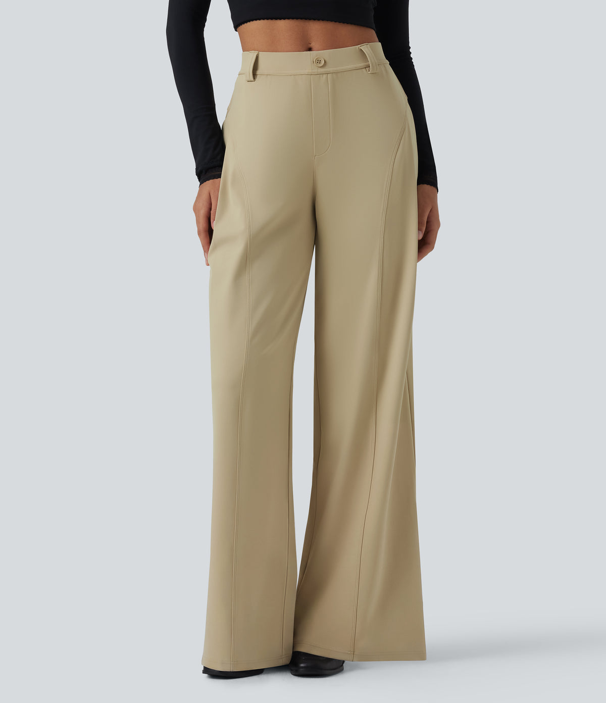 Mid Rise Wide Leg Work Trousers with Pockets — Fields of Rye — view 3