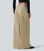 Mid Rise Wide Leg Work Trousers with Pockets — Fields of Rye — view 2