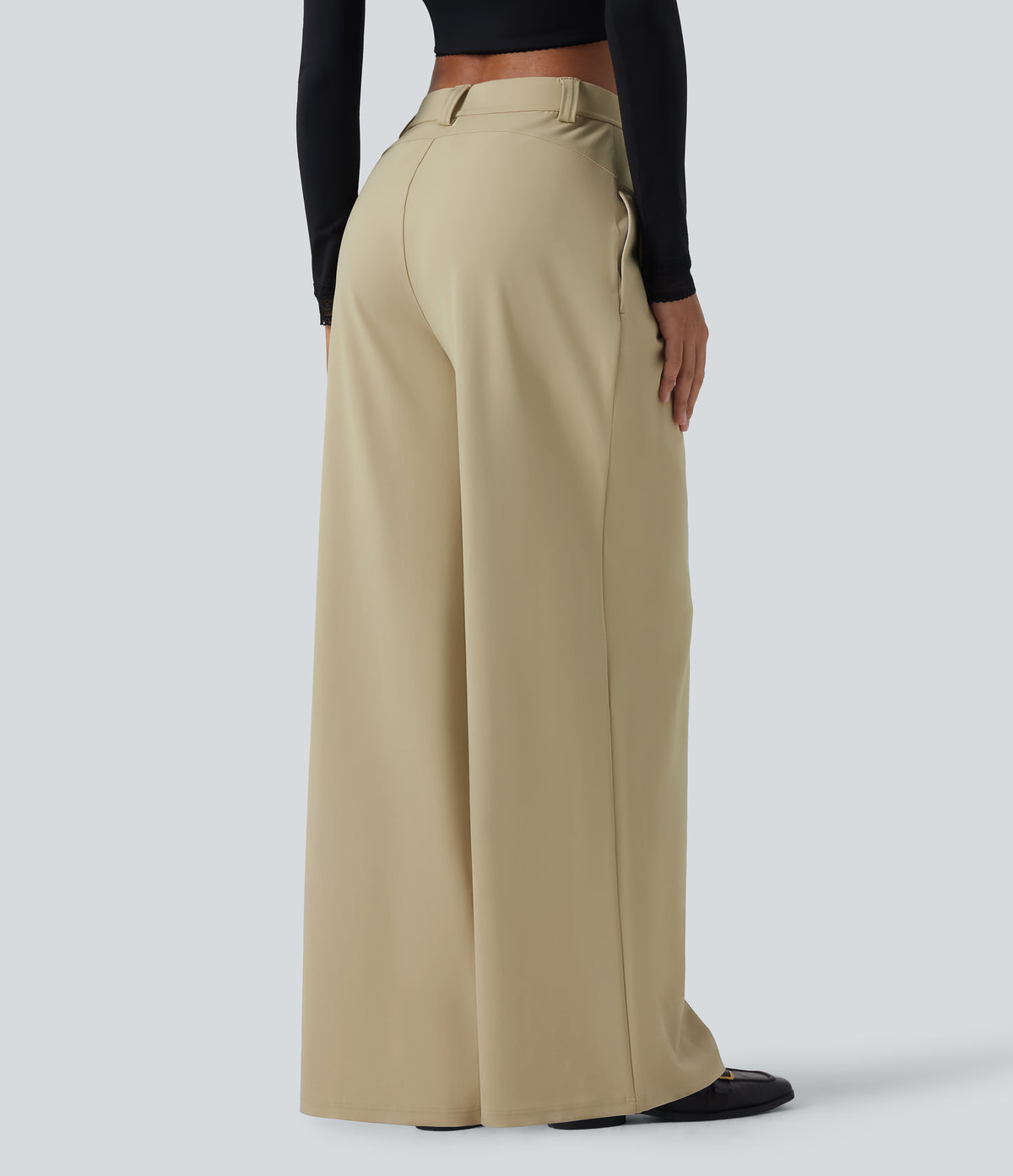Mid Rise Wide Leg Work Trousers with Pockets — Fields of Rye — view 2
