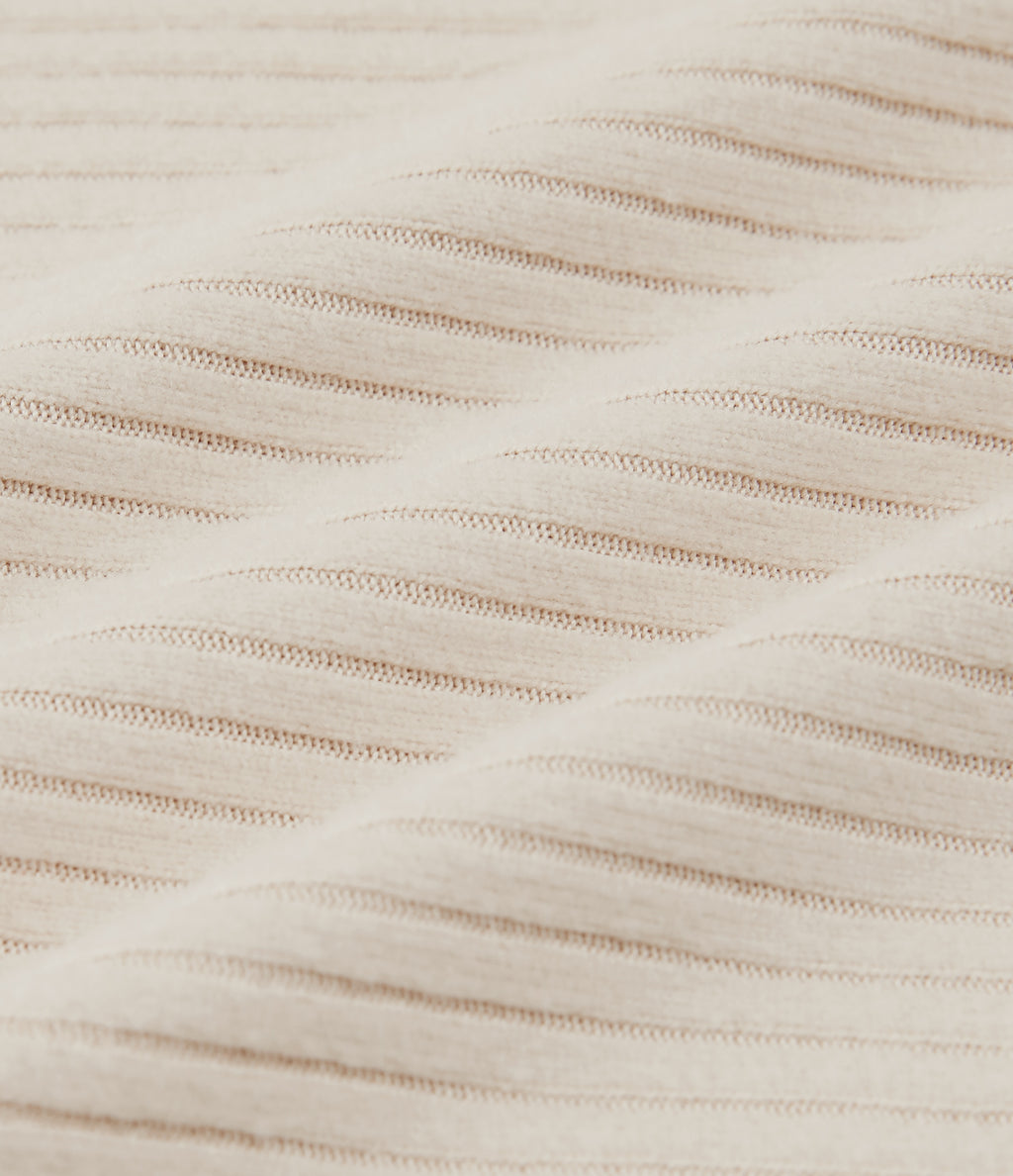 Ribbed Knit High Neck Long Sleeve Uneven Hem Slim Casual Top — Whipped Taupe — view 7