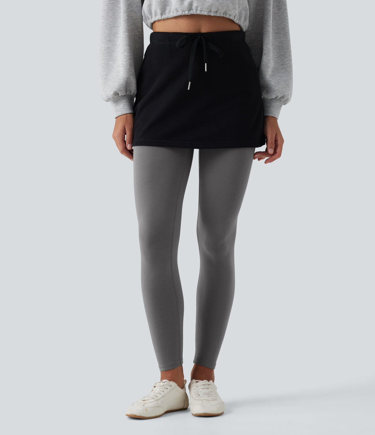High Waisted Skinny Casual Leggings — Silver Basalt Grey — view 1
