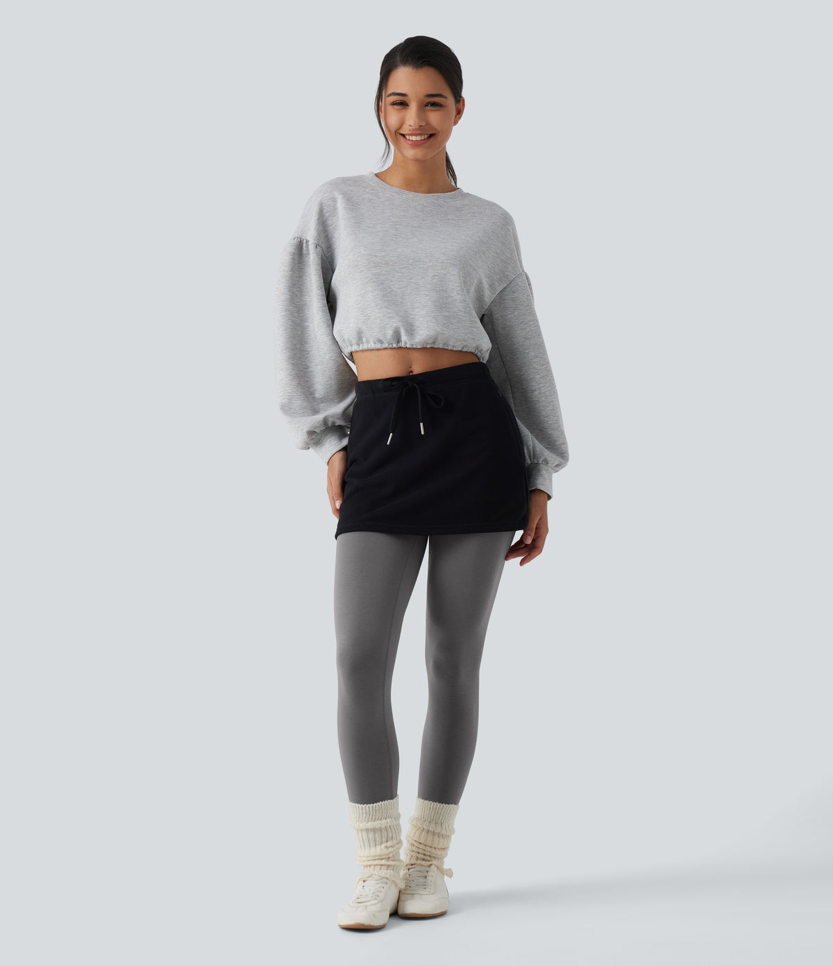 High Waisted Skinny Casual Leggings — Silver Basalt Grey — view 6