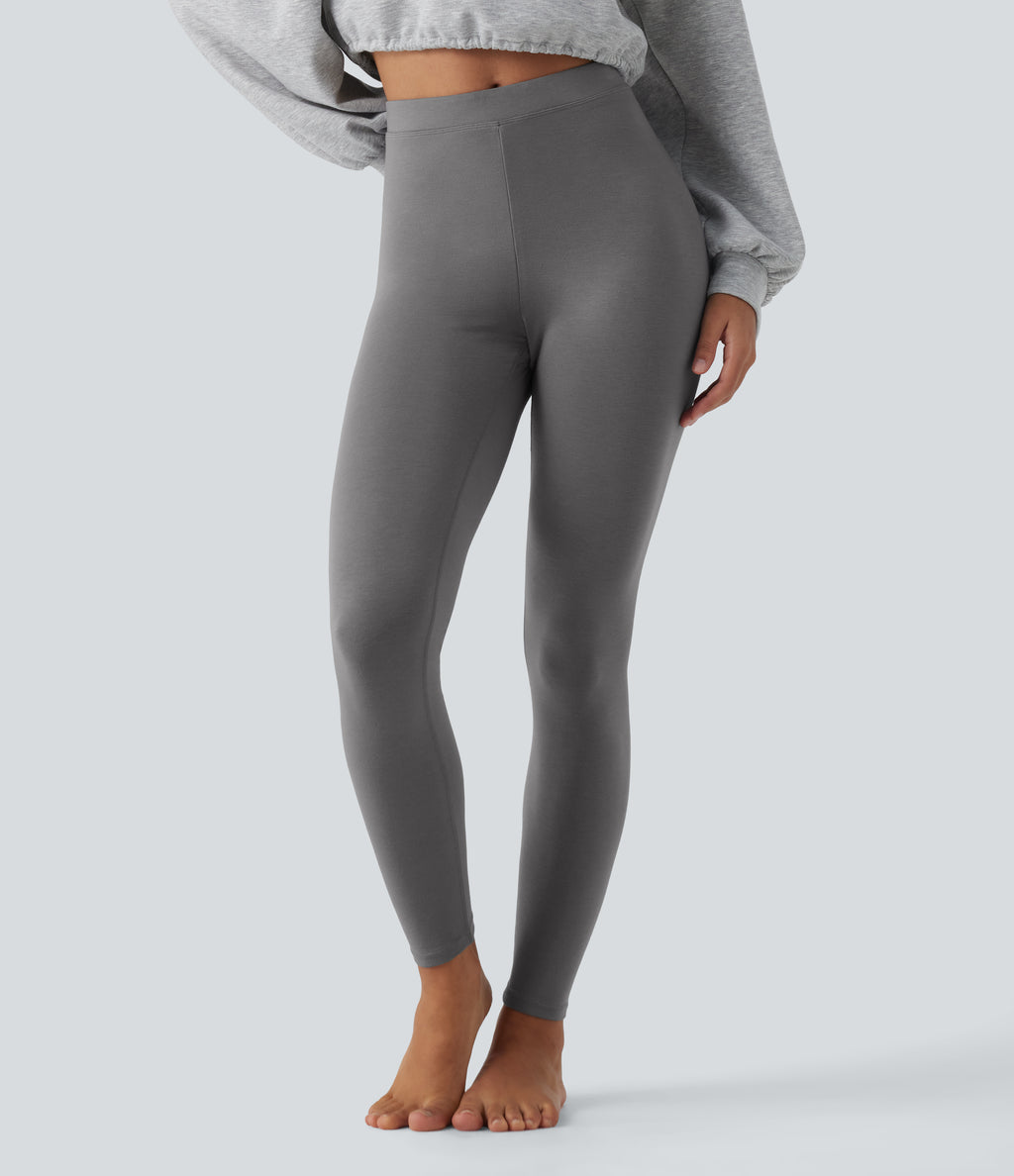 High Waisted Skinny Casual Leggings — Silver Basalt Grey — view 4