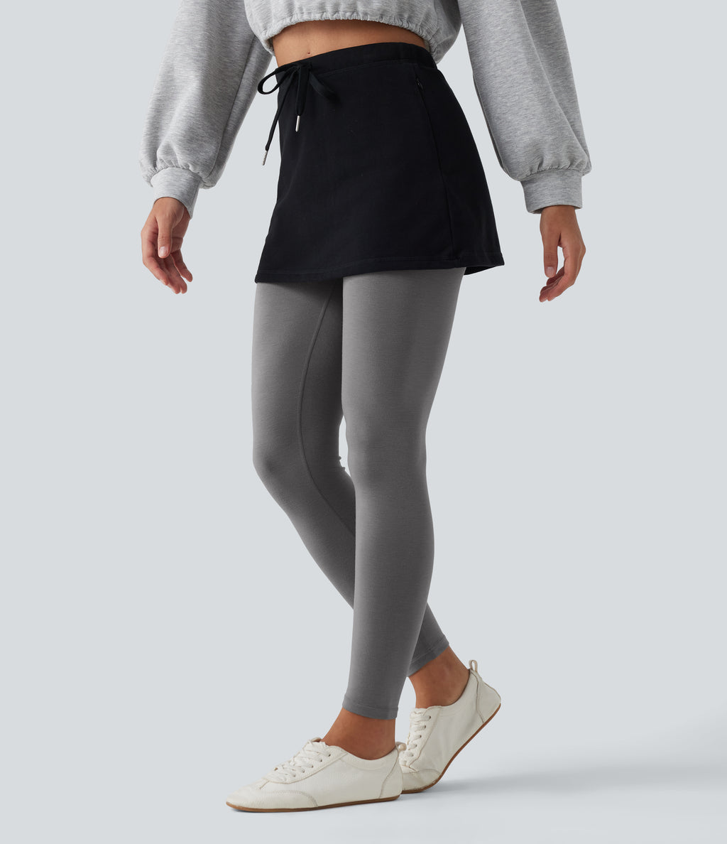 High Waisted Skinny Casual Leggings — Silver Basalt Grey — view 3
