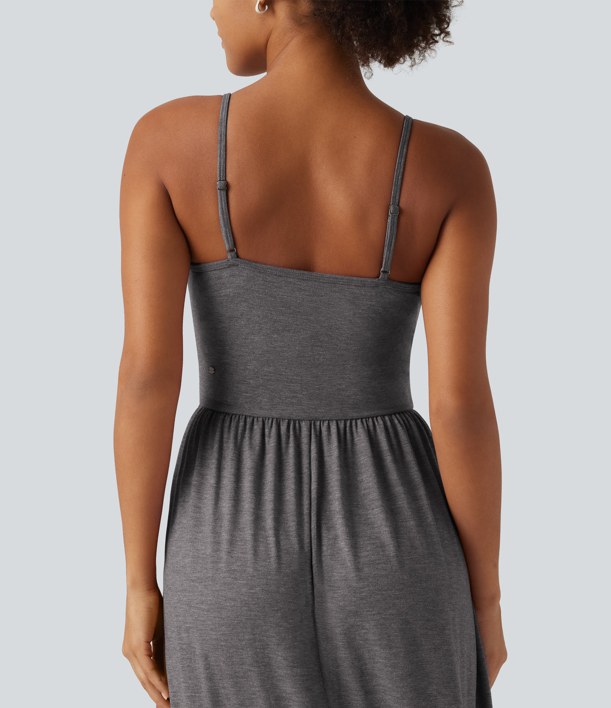 U Neck Heathered Ruched Casual Maxi Tank Dress with Built-In Bra and Pockets — Darl Gray Floral Yarn — view 5