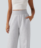 High Waisted Straight Leg Casual Cotton Sweatpants with Pockets — Hazy Day Grey — view 4