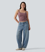 U Neck Heathered Ruched Casual Tank Top with Built-in Bra — Dusk Rose Plum — view 8