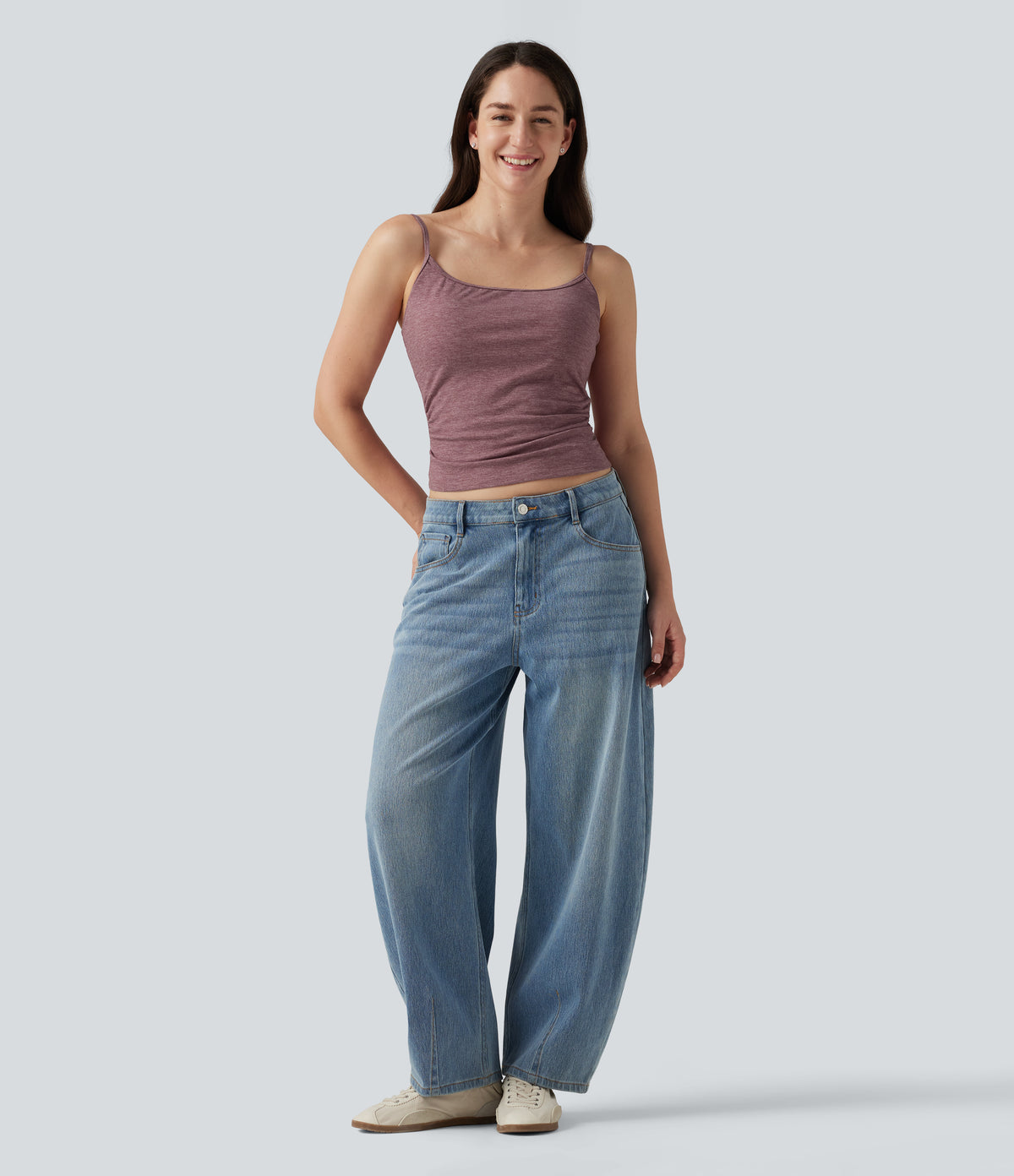 U Neck Heathered Ruched Casual Tank Top with Built-in Bra — Dusk Rose Plum — view 8