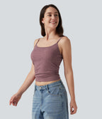 U Neck Heathered Ruched Casual Tank Top with Built-in Bra — Dusk Rose Plum — view 4