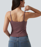 U Neck Heathered Ruched Casual Tank Top with Built-in Bra — Dusk Rose Plum — view 2